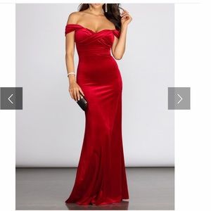 Red off the shoulder prom dress